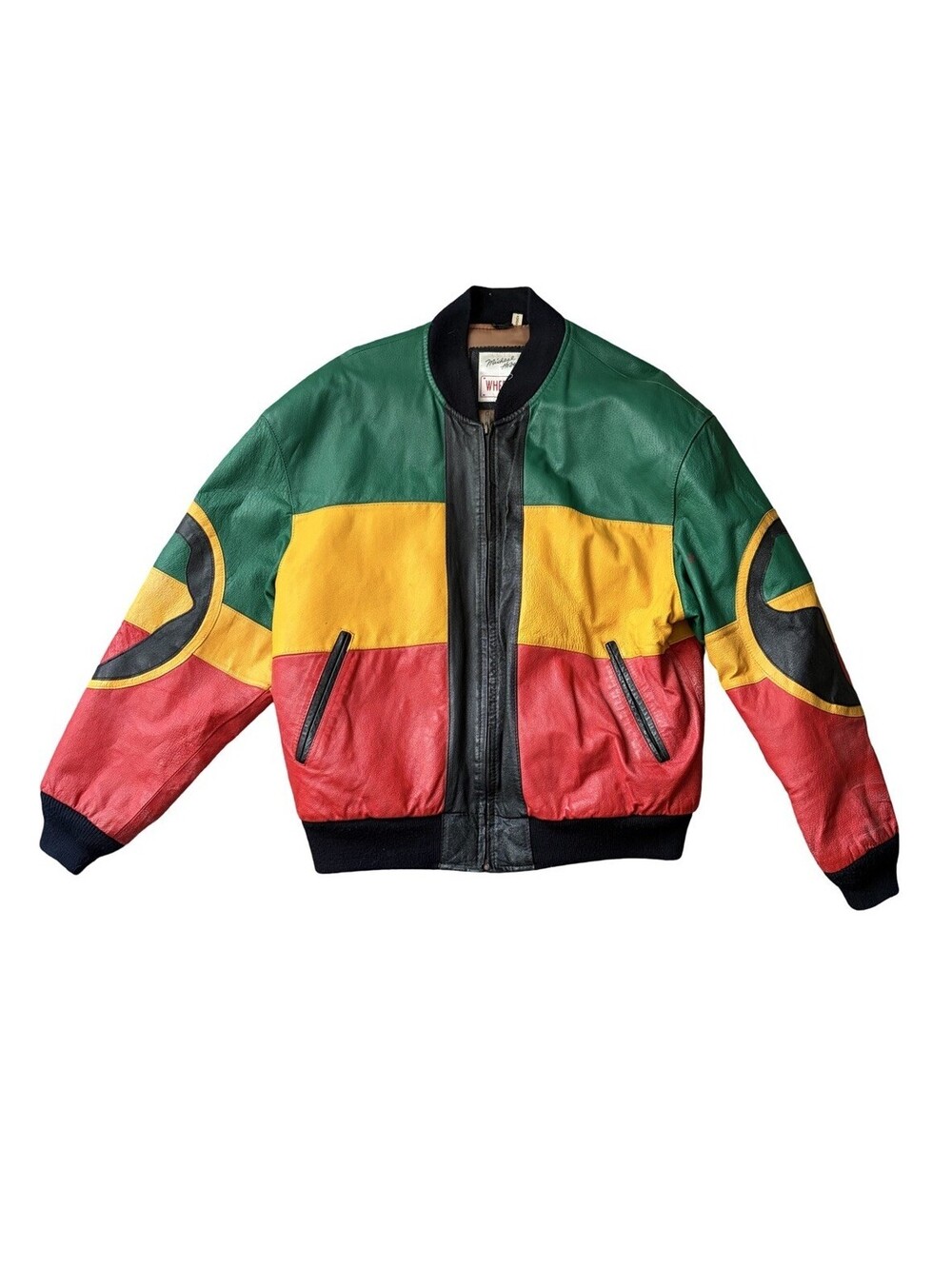 Men's Michael Hoban WHEREMI 1991 LEATHER JACKET RASTA AFRICA ETHIOPIA SIZE LARGE